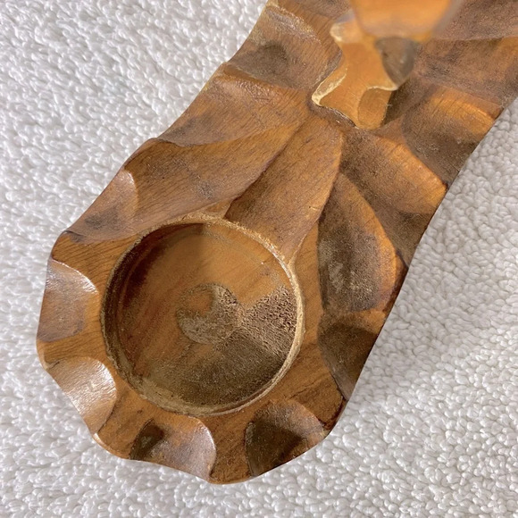 Vintage Hand Carved Wood Salt & Pepper Shakers With Carrier Stand - Picture 11 of 15